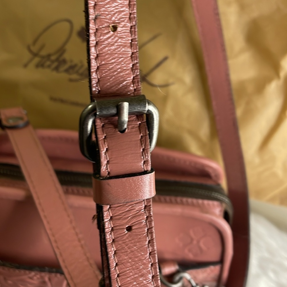 PATRICIA NASH PARIS tooled OLD ROSE SATCHEL. Note- scuff marks on bottom and ink - Picture 11 of 12